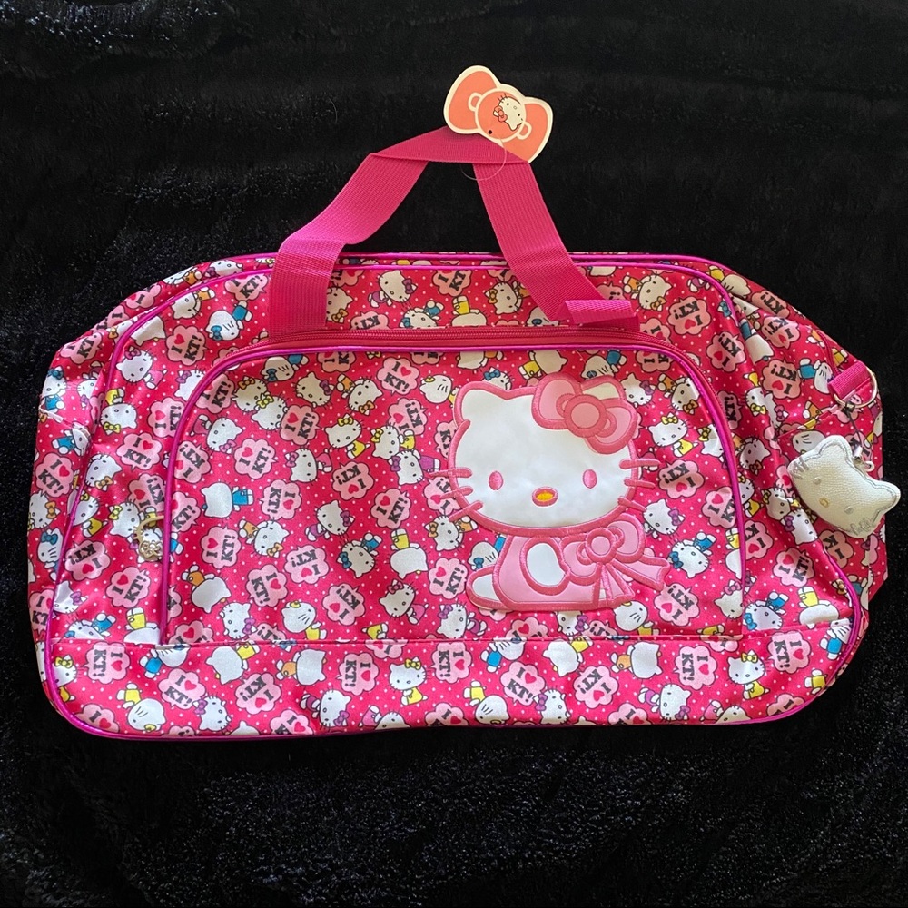 NEW Hello Kitty Duffel Bag Hot Pink Satin Nylon